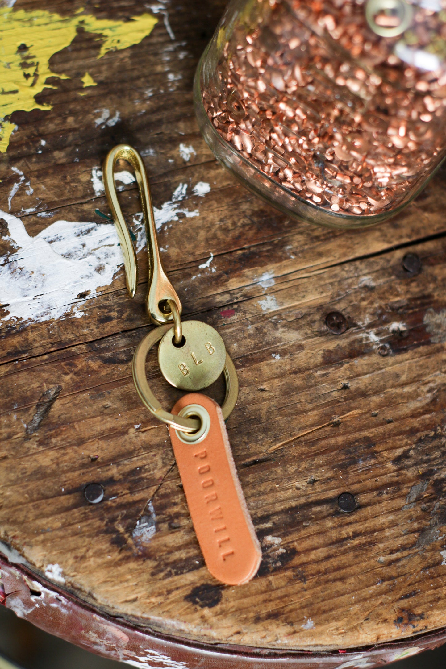 Solid Brass Hook + Token | W/ LEATHER TAB