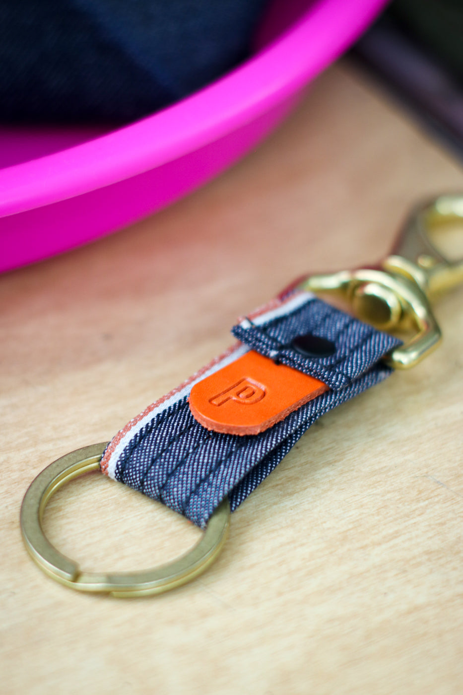 Selvedge Denim Keyfob | Red-Orange Selvedge Japanese Denim