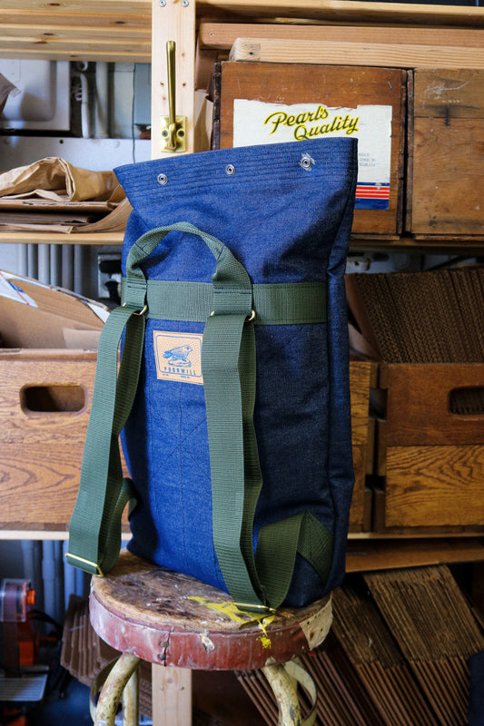[MISFIT/SAMPLE] Denim Fold-Over Backpack | OLIVE GREEN NYLON STRAPS