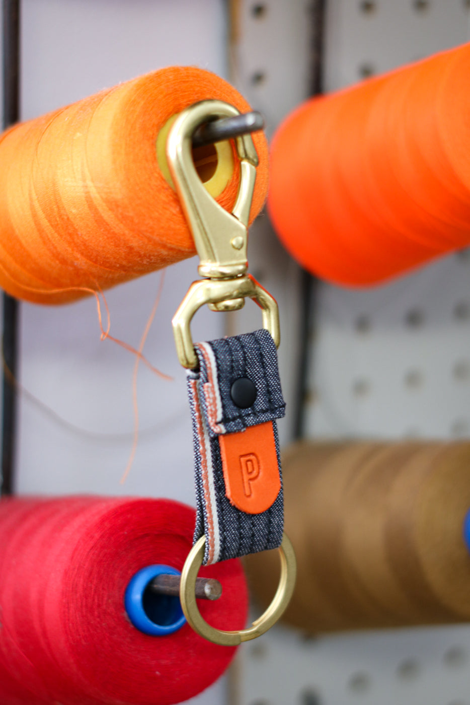 Selvedge Denim Keyfob | Red-Orange Selvedge Japanese Denim