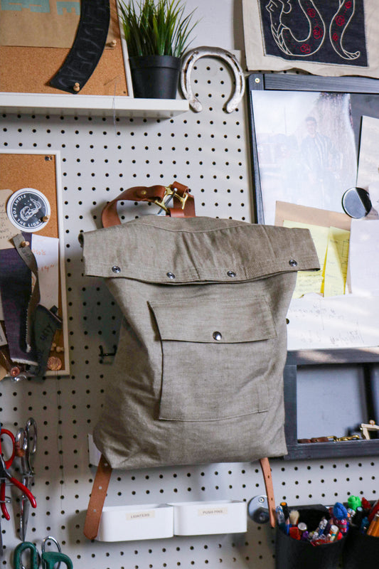Denim Fold-Over Backpack | Japanese Dusty Tan Denim