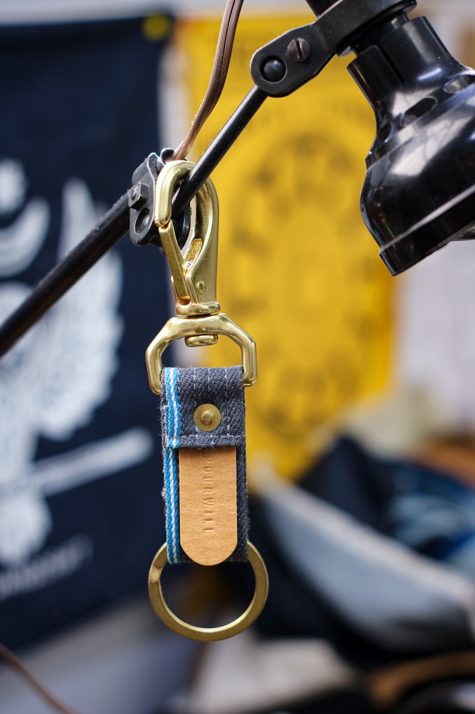 Selvedge Denim Keyfob | Teal Selvedge + Grey Japanese Denim + Kraft Paper Tab