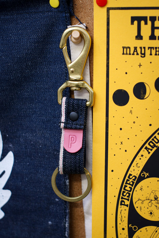 Selvedge Denim Keyfob | Pink Selvedge Japanese Denim