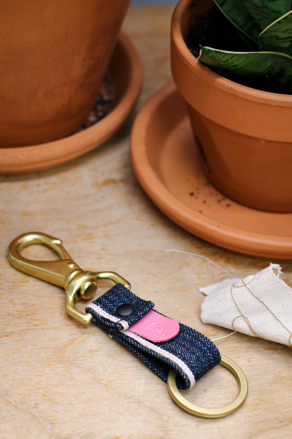 Selvedge Denim Keyfob | Pink Selvedge Japanese Denim